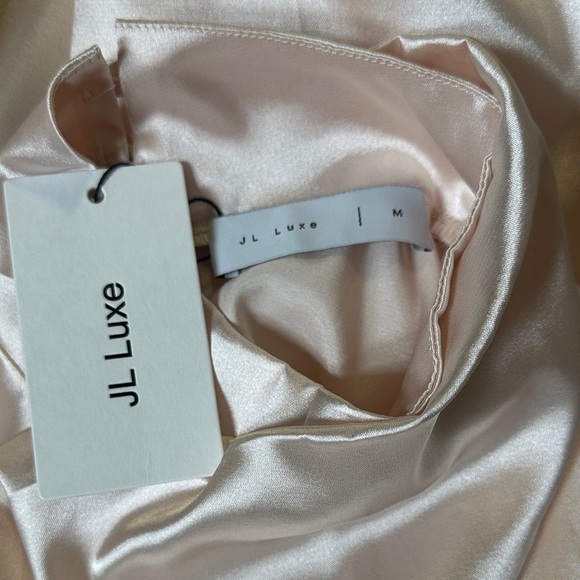 New JL Luxe Cream/Light Rose Long Sleeved Satin Maxi Dress - Picture 2 of 5